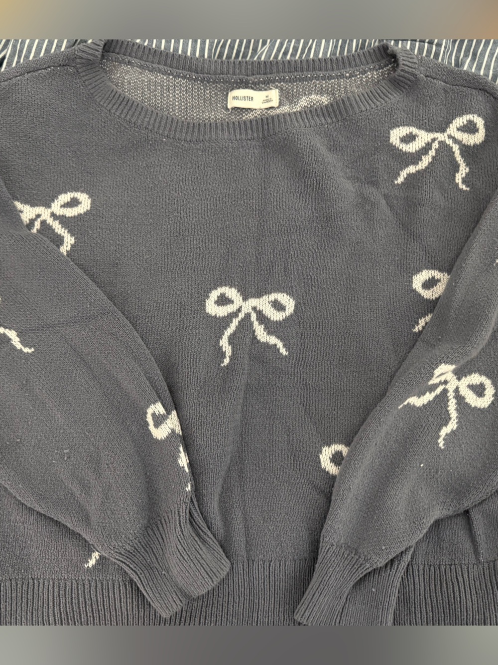 Hollister Gray Crewneck Sweater with White Bow Motif